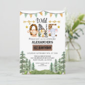 Woodland Wonder Jungle Safari 1. Geburtstag Einladung (Stehend Vorderseite)