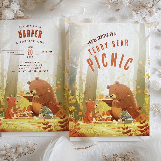 Woodland Wonder - Teddy Bear Picnic Erster Geburts Einladung