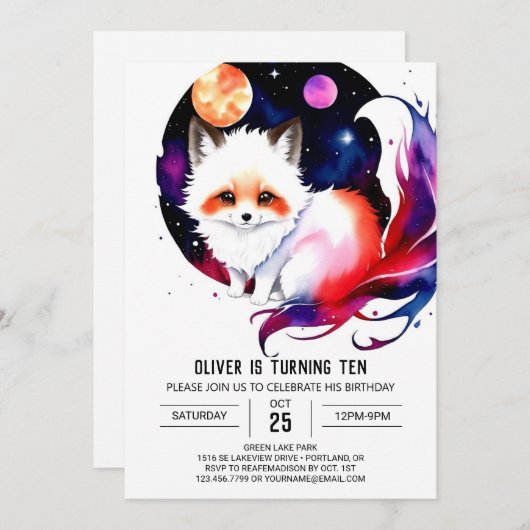 Woodland Wonderland Fox Geburtstag Einladung (Vorne/Hinten)