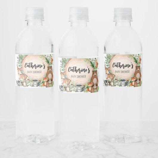 Woodland Wood Slice Baby Shower Wasserflaschenetikett (Flaschen)