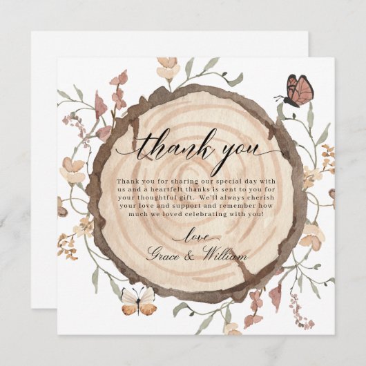 Woodland Wood Slice Wedding Danke Karten (Vorne/Hinten)