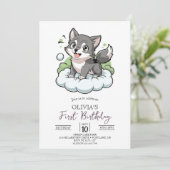 Woodland Woods Digital Wolf 1. Geburtstag Einladung (Stehend Vorderseite)