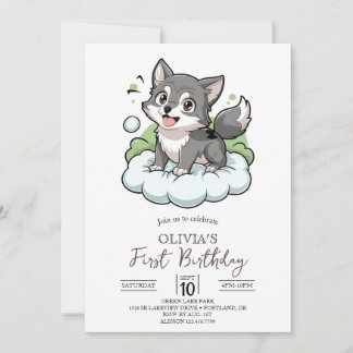 Woodland Woods Digital Wolf 1. Geburtstag Einladung