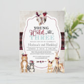 Woodland Young Wild und Drei Geburtstage Einladung (Stehend Vorderseite)