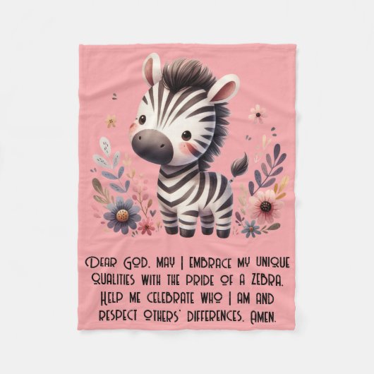 Woodland Zebra Kinder Christliches Gebet auf Rosa Fleecedecke (Vorderseite)