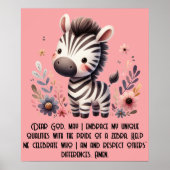 Woodland Zebra Kinder Christliches Gebet auf Rosa  Poster (Vorne)