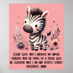 Woodland Zebra Kinder Christliches Gebet auf Rosa Poster