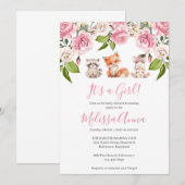 Woodlands Baby Girl Dusche Einladung (Vorne/Hinten)