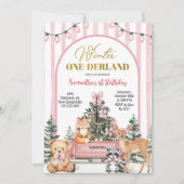 Woodlands Winter Onederland Girl First Birthday Einladung (Vorderseite)