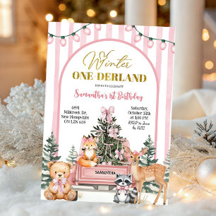 Woodlands Winter Onederland Mädchen Erster Geburts Einladung