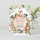 Woodlandtiere Blumenholz Slice Babydusche Einladung (Stehend Vorderseite)