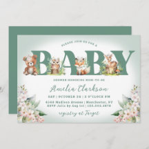 Woodlandtiere weiche grüne & florale Babydusche