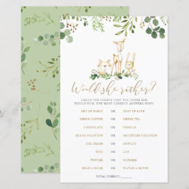 Woodlandtiere würden eher Baby-Dusche-Spiel