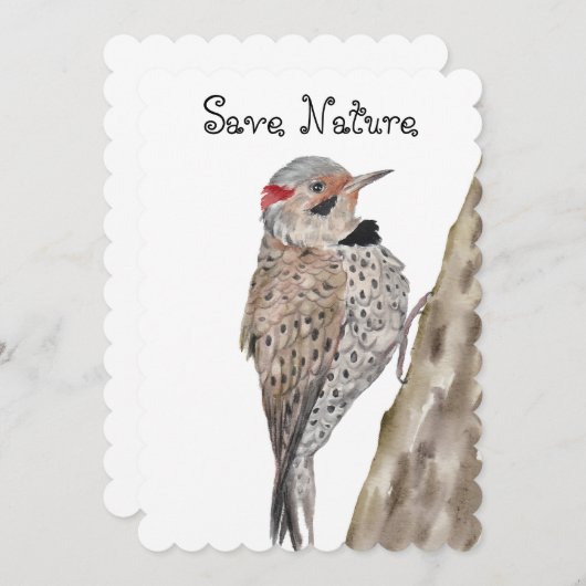 Woodpecker Aquarellkopf Einladung (Vorne/Hinten)