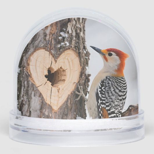 Woodpecker Beside Heart-Shaped Tree Hole Schneekugeln (Vorderseite)