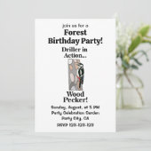 Woodpecker Bird Funny Birthday Party Einladung (Stehend Vorderseite)