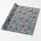 Woodpecker Bullfinch Blue Bird Erster Winterschnee Geschenkpapier (Ungerollt)