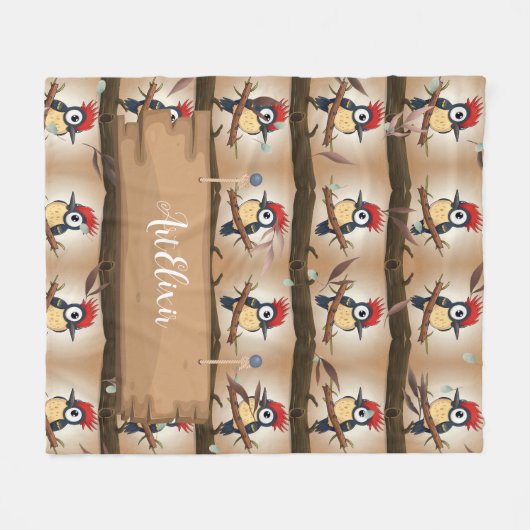 Woodpecker Kawaii Blätter drucken Fleecedecke (Vorderseite (Horizontal))