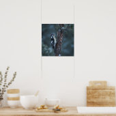 Woodpecker sits on a tree trunk poster (Küche)