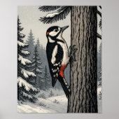 Woodpecker sits on a tree trunk poster (Vorne)