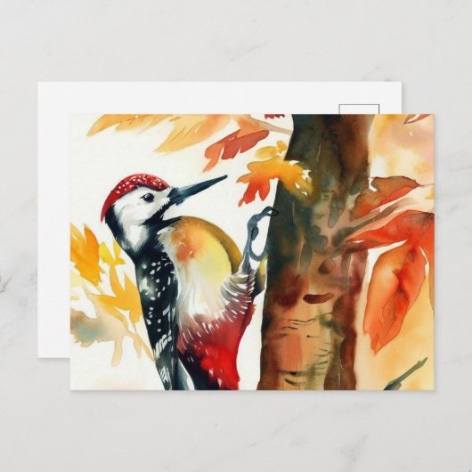 Woodpecker Wasserfarbe Postkarte (Vorne/Hinten)