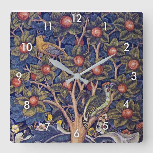 Woodpecker, William Morris Quadratische Wanduhr (Vorderseite)