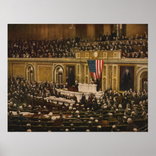Woodrow Wilson frage den Kongress, den Krieg zu er Poster