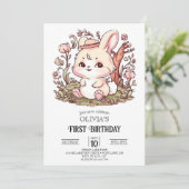 Woods Bunny 1. Geburtstag digital Einladung (Stehend Vorderseite)