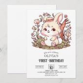 Woods Bunny 1. Geburtstag digital Einladung (Vorne/Hinten)
