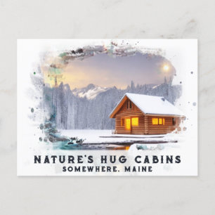 *~* Woods Cabin Lights AP49 Snowy Painting Dusk Postkarte