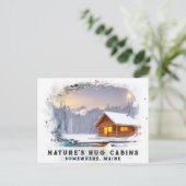*~* Woods Cabin Lights AP49 Snowy Painting Dusk Postkarte (Stehend Vorderseite)