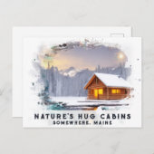 *~* Woods Cabin Lights AP49 Snowy Painting Dusk Postkarte (Vorne/Hinten)