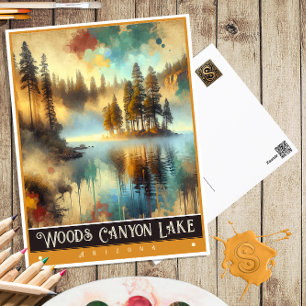 Woods Canyon Lake, Arizona Vintage Malerei Postkarte