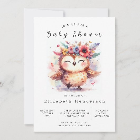 Woods Custom Owl Baby Dusche Einladung (Vorderseite)
