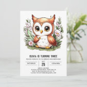 Woods Editable Digital Owl Birthday Einladung (Stehend Vorderseite)