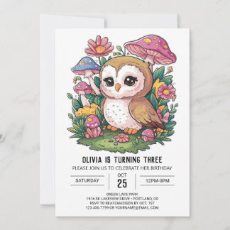 Woods Editable Digital Owl Birthday Einladung