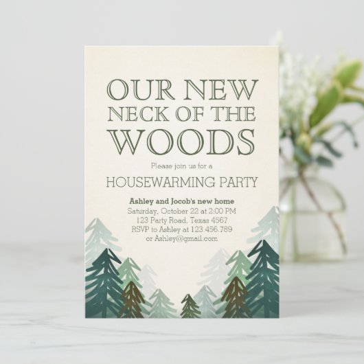 Woods Housewärming Party Einladung Winterwald (Stehend Vorderseite)