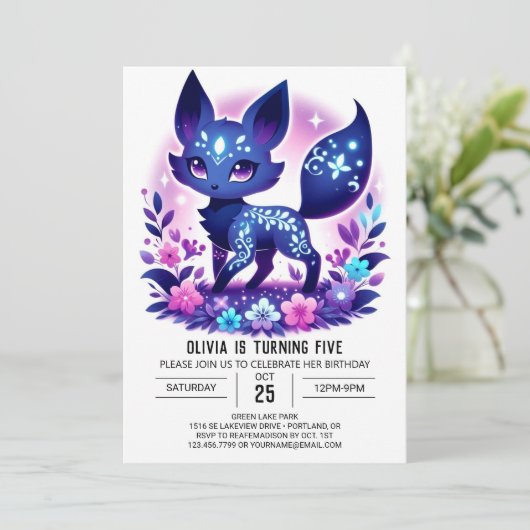 Woods Majestic Fox Digital Geburtstag Einladung (Stehend Vorderseite)