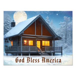 *~* Woods Patriotic Cabin Night Moon AP49 Fotodruck