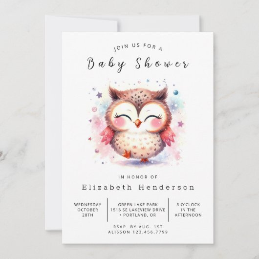 Woods Printable Owl Baby Dusche Einladung (Vorderseite)