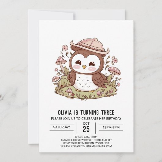 Woods Simple Digital Owl Geburtstag Einladung (Vorderseite)