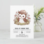 Woods Simple Digital Owl Geburtstag Einladung (Stehend Vorderseite)