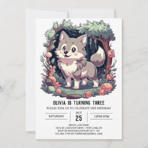 Woods Simple Digital Wolf Geburtstag Einladung