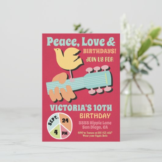 Woodstock Hippie Birthday Party Einladung (Stehend Vorderseite)