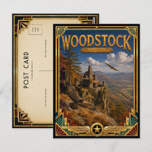 Woodstock New York Vintage Art Deco Goldenes Zeita Postkarte