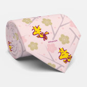 Woodstock Pink Cherry Blossom Pattern Krawatte (Gerollt)