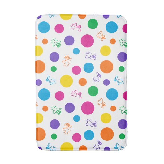Woodstock Rainbow Polka Dot Pattern Badematte (Vorderseite Vertikal)