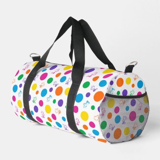 Woodstock Rainbow Polka Dot Pattern Duffle Bag (Rechte Ecke)