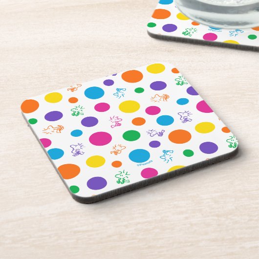 Woodstock Rainbow Polka Dot Pattern Getränkeuntersetzer (Linke Seite)