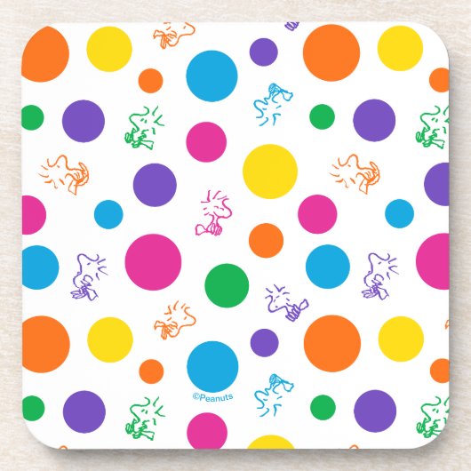 Woodstock Rainbow Polka Dot Pattern Getränkeuntersetzer (Vorderseite)